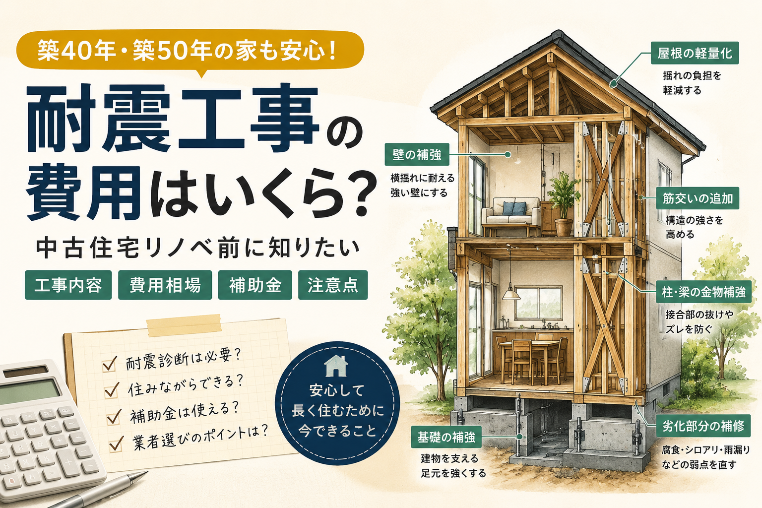 耐震工事の費用はいくら？中古住宅リノベ前に知りたい補助金・工事内容・注意点
