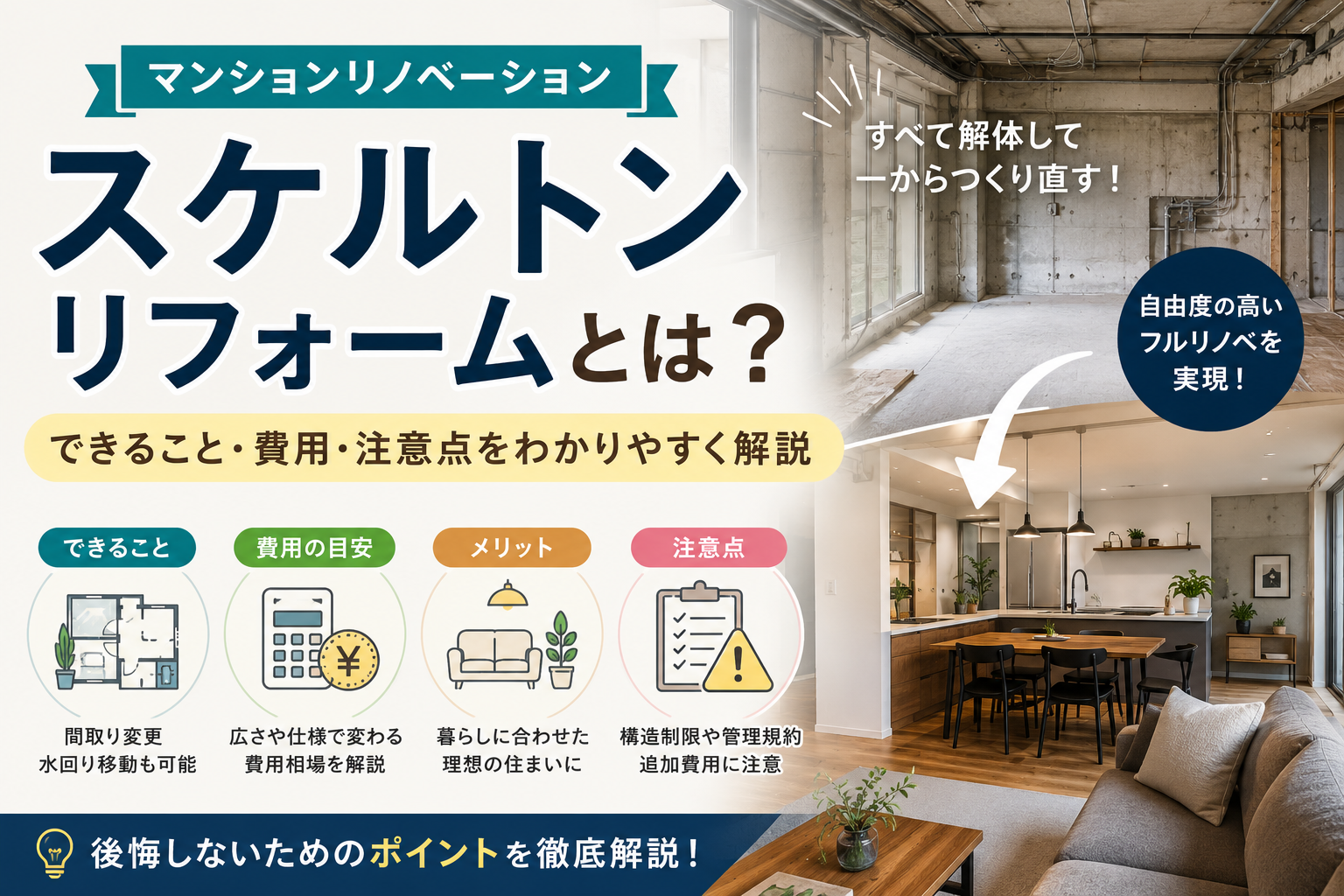 スケルトンリフォームとは？マンションでできること・費用・注意点